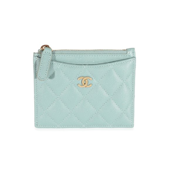 Chanel CC Green Glitter Caviar Zip Card Holder - Picture 1 of 7